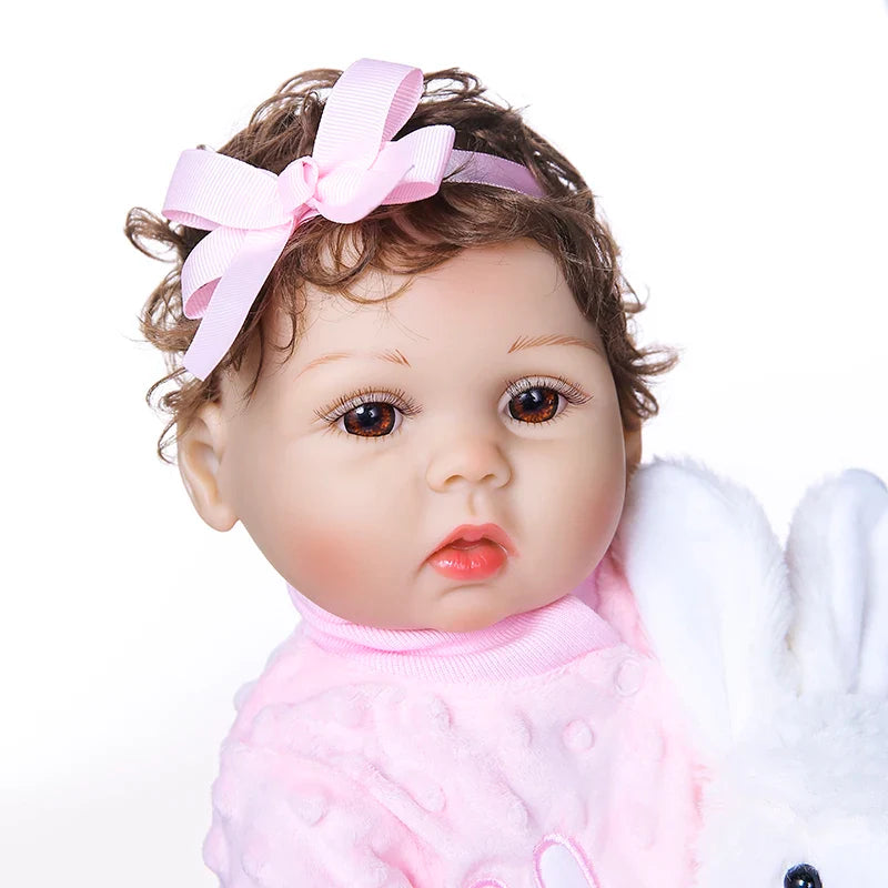 47CM Original NPK full body solicone bebe doll reborn todderl girl curly hand rooted hair high quality doll bath toy gift