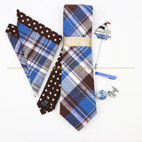 5 PCS Luxury Cotton Patchwork 7cm Tie Set Brooch Pin Clip Hankie Cufflink Men Party Daily Striped Floral Cravat Gift Accessory