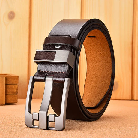 [LFMB]Cow Genuine Leather Luxury Strap Male Belts for Men New Large Plus Size 140 150 160cm Vintage Pin Buckle Men Belt High Qua