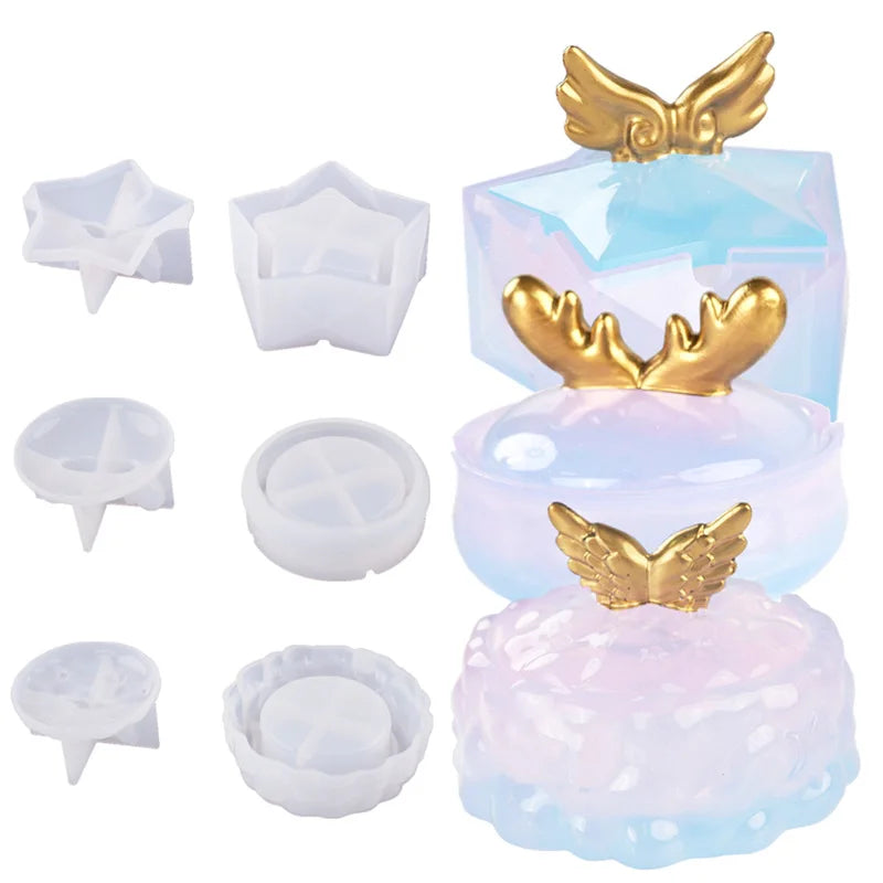 DIY Clouds Stars Ashtray Crystal Epoxy Resin Mold With Lid Wings Antler Elk Storage Box Mirror Silicone Mold