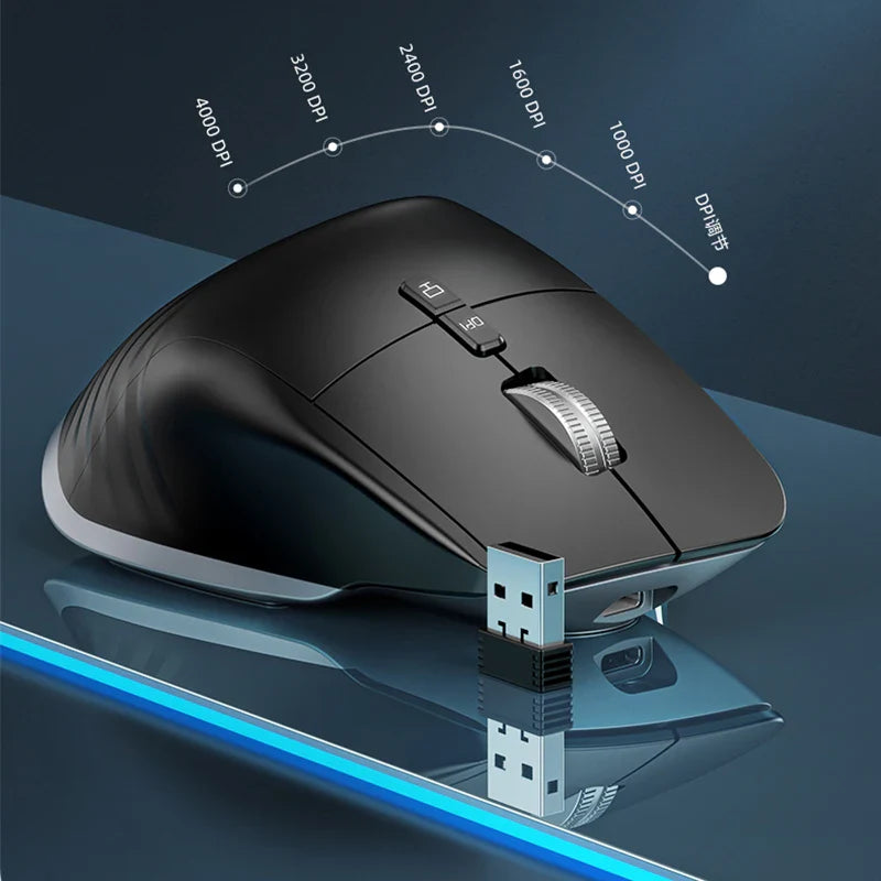 KuWFi Rechargeable Wireless Mouse Silent Gaming Mouse 2.4G&Bluetooth Mause Ergonomic for PC Laptop 4000DPI 9 Button RGB Mice