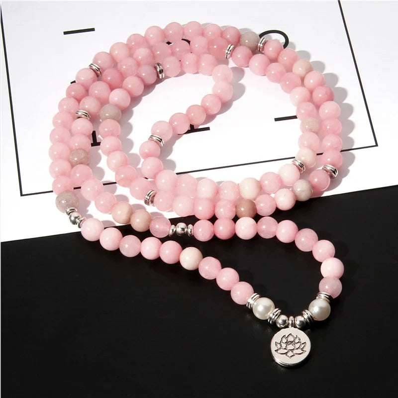 Natural Stone Bracelet Women 108 Mala Yoga Necklace Pink Chalcedony beads Bracelets for Women Fashion Meditation Jewelry 2023