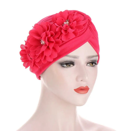 10 Color Hot Headscarf Hat Fold Watermelon Hat Decal Three Flower Headdress hat Fashion Baotou Women's Nightcap Hair Accessories