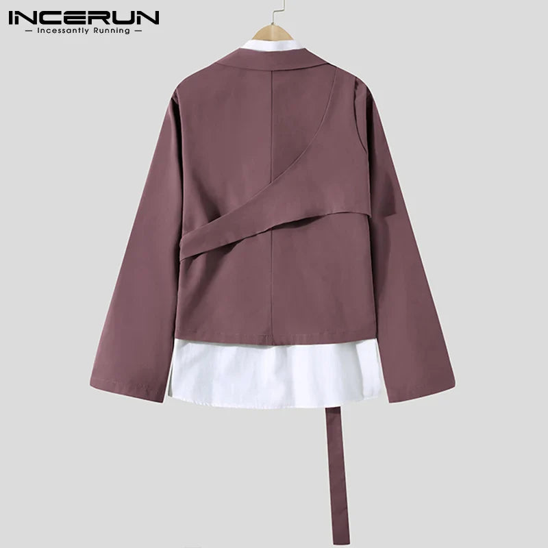 INCERUN Fashion Men Blazer Streetwear Lapel 2023 Long Sleeve Casual Irregular Suits Solid Color Button Thin Coats Men S-5XL