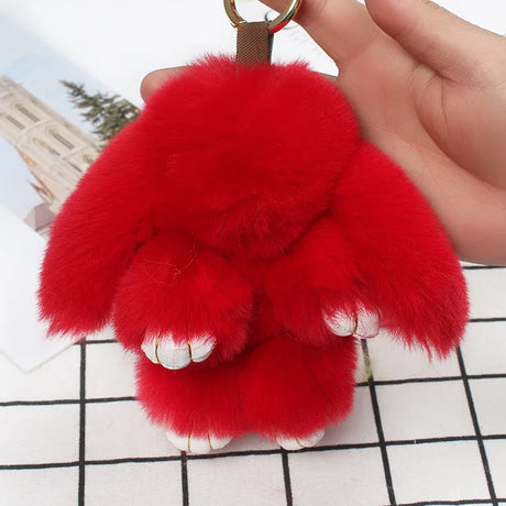 Cute Plush Bunny Keychain Women Fur Pom Pom Angel Rabbit Key Ring Hare Plush Dolls Toy Girls Bag Car Key Pendant Kids Xmas Gift