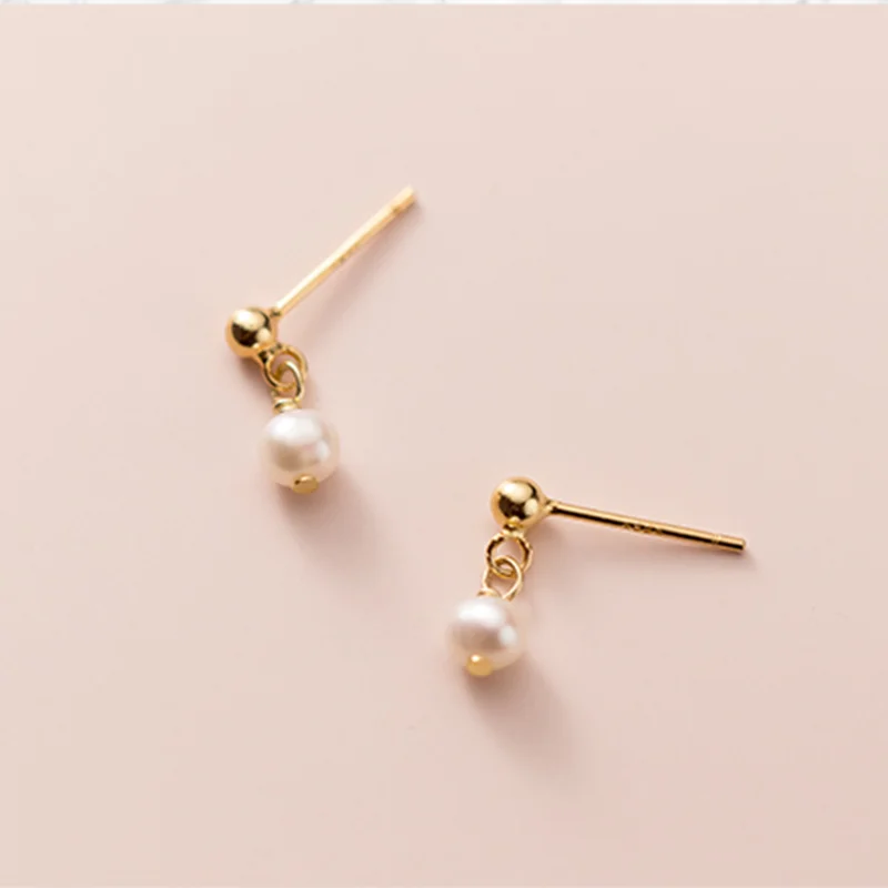 WANTME Genuine 925 Sterling Silver Simple Cute Baroque Pearl Bead Stud Earrings for Women Fashion Korean Party Jewelry 2021