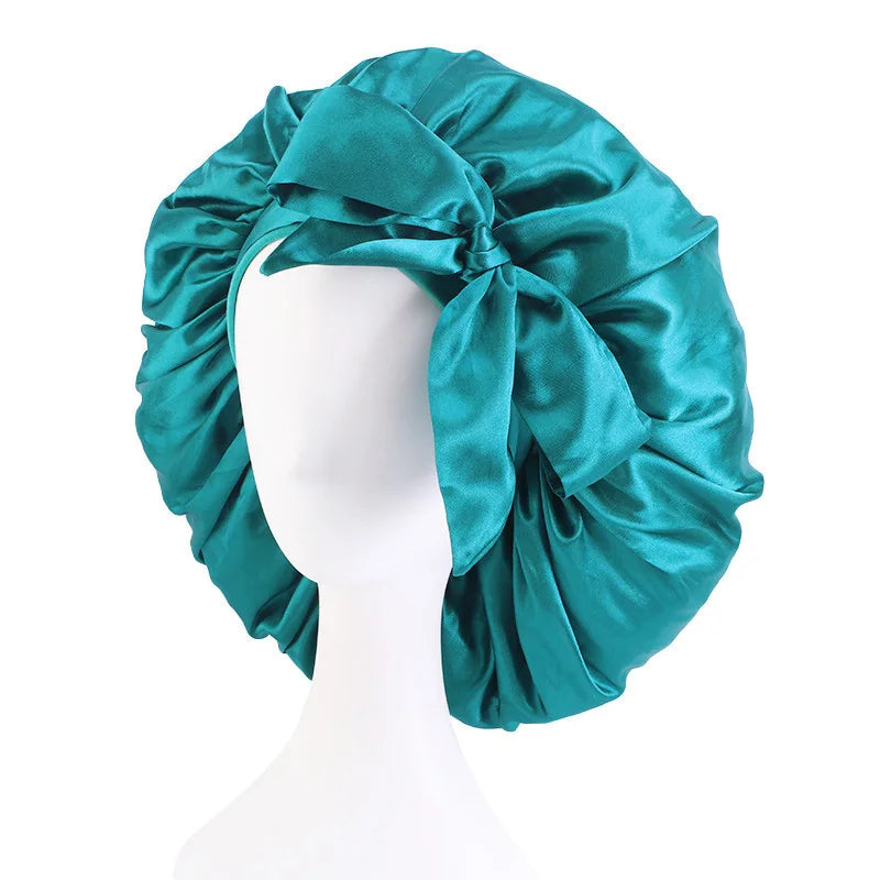 New Extra Large Bow Scarf Cap Bath Cap Chemotherapy Cap Satin Baotou Hat  Nightcap Women Hair Accessories