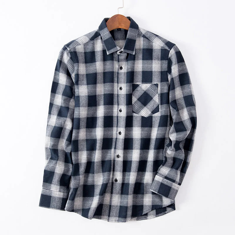 Quality Flannel Plaid Men Shirt Cotton Spring Autumn Casual Long Sleeve Dress Shirts Soft Comfort Slim Fit Button Down Clothes