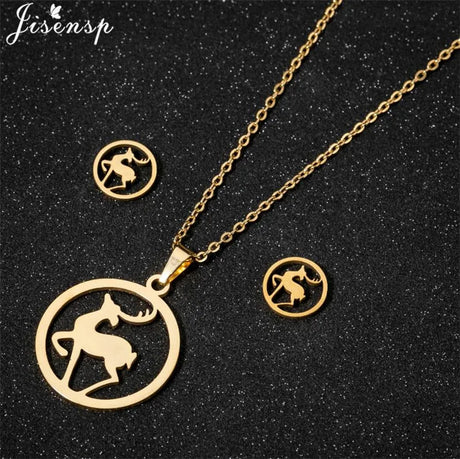 Cute Deer Cat Animal Jewelry Sets for Women Stainless Steel Triangle Star Moon Necklace Pendant Girls Christmas Accessories 2021