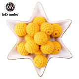 Let's Make 100Pcs Crochet Beaded Wood Teether 16mm Round Baby Wooden Teether Crochet Toys Braided Teething Beads Baby Oral Care