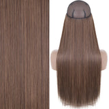 MERISIHAIR Synthetic No Clip Invisible Wire Hair Extensions Straight Black Blonde One Piece False Hairpiece Hair Extension