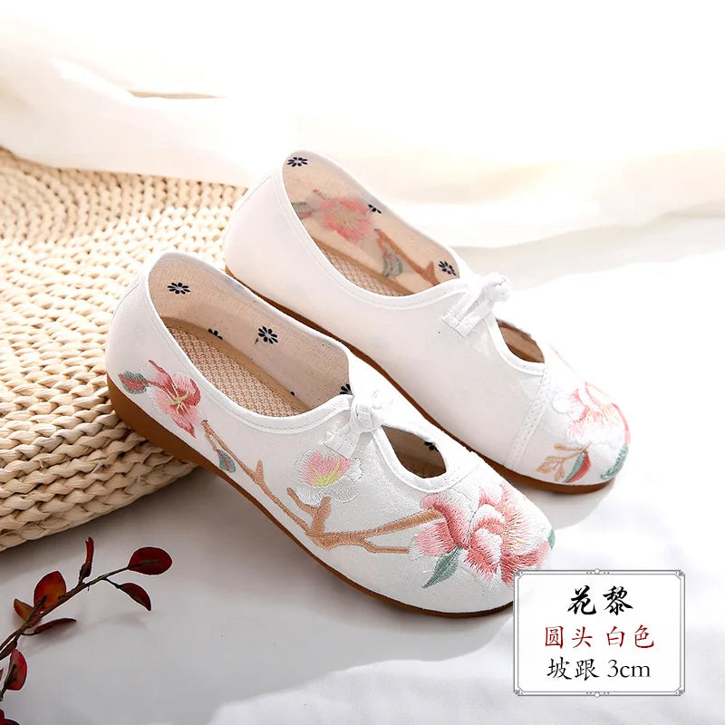 comemore Jacquard Embroidered Women Soft Bottom Ballet Flats Elegant Ladies Casual Strap Ballerinas Chinese Style Cotton Shoes