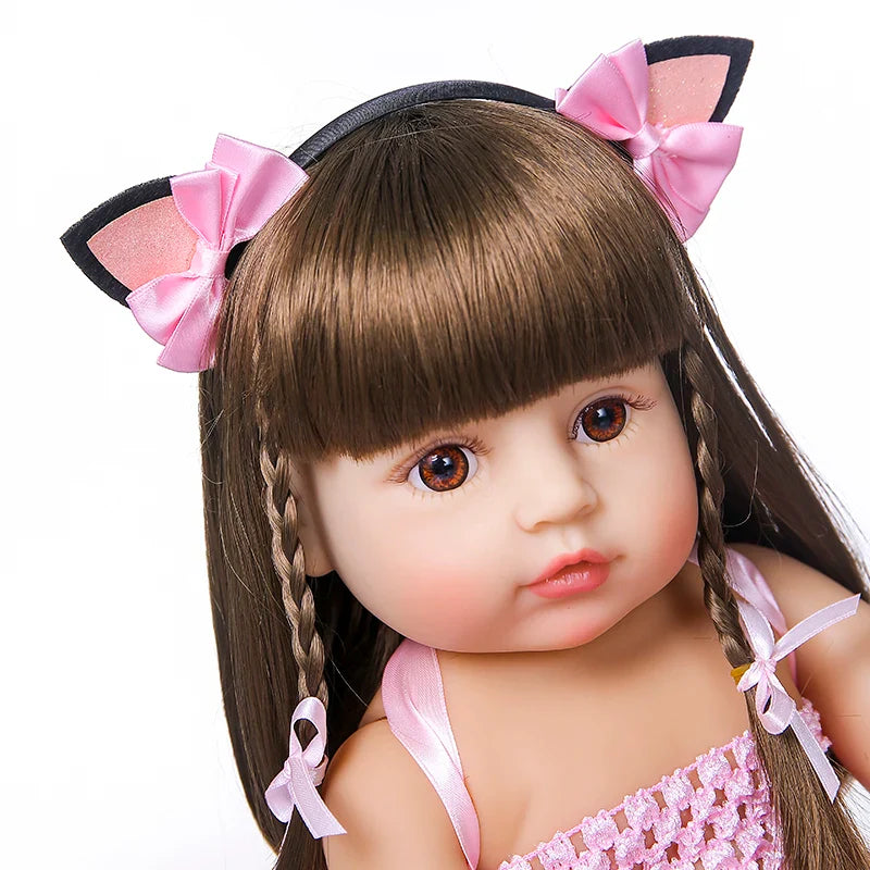 55cm NPK bebe doll reborn toddler girl pink princess baty toy very soft full body silicone girl doll