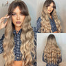 EASIHAIR Light Orange Synthetic Wigs Long Wavy Ombre Natural Hair Wigs with Bangs for Women Cosplay Lolita Wig Heat Resistant