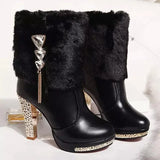 Winter New Women Boots Waterproof Platform High Heel Thick with Women's Boots Rhinestones Decorative Comfortable Boots