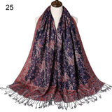 Pashmina Silk Scarf Shawl Wrap Paisley Jacquard Flowers Borders Rave 2 Layers Reversible Classic Tassels For Women 70X180cm 200g