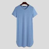 Fashion Men's Loose Sleepwear Casual Solid Nightgown INCERUN Patchwork Sleep Robes Short Sleeve V-Neck Homewear Robes S-5XL 2024