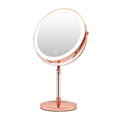 8 Inch Gold Makeup Mirror With Light USB Charging 10X Magnifying Vanity Mirror Backlit Adjustable Light Standing Cosmetic Mirror