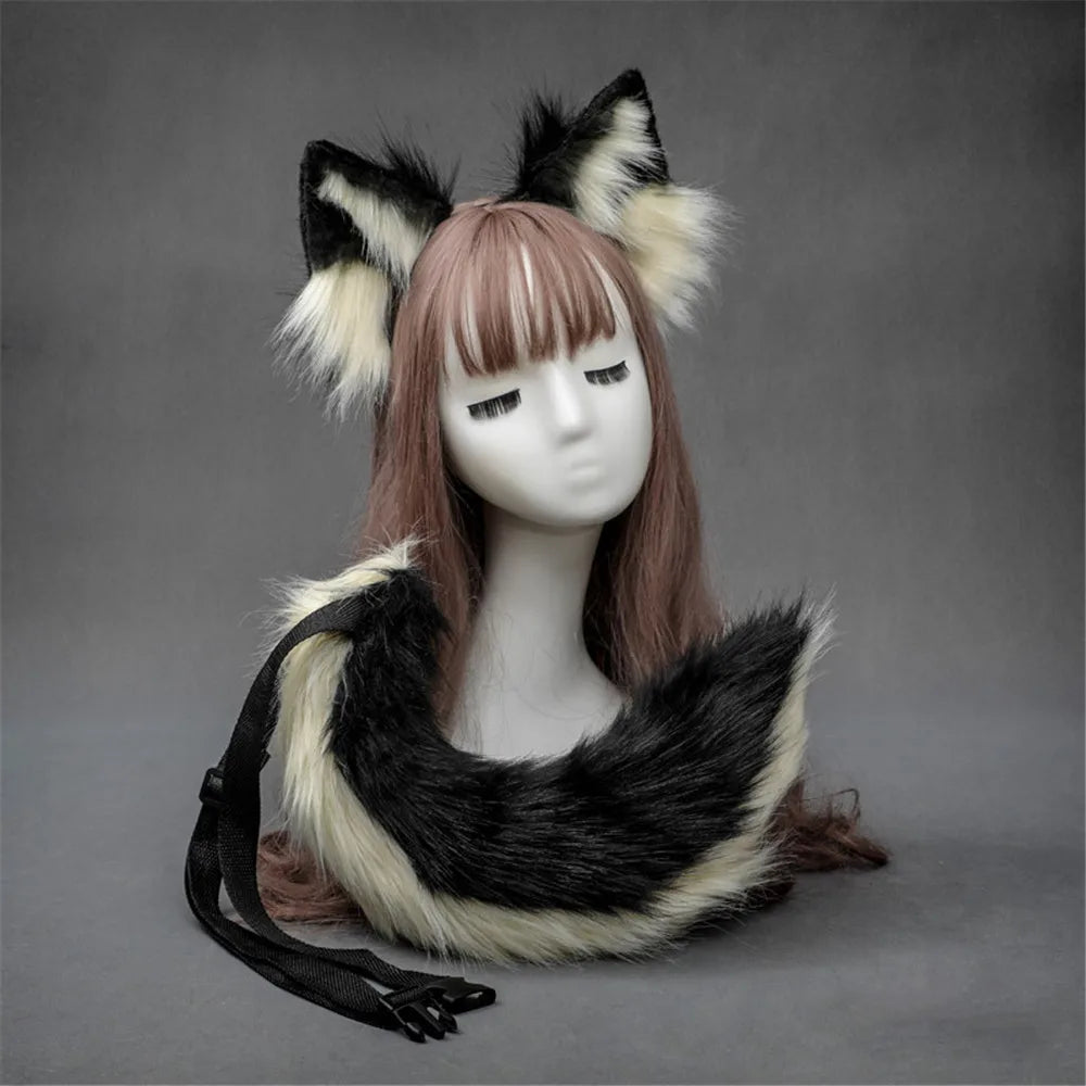 Plush Dog Cat Ears Cosplay Lolita Headband Dog Cat Tail Lolita Accessories Hand-made Animal Ears Headwear Kawaii Accessories