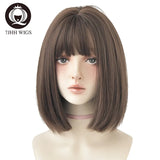 7JHH WIGS Black Short Bob Wig for Girl Daily Wear Synthetic Wig New Style Natural Supple Summer  Heatresistant Wig With Bangs