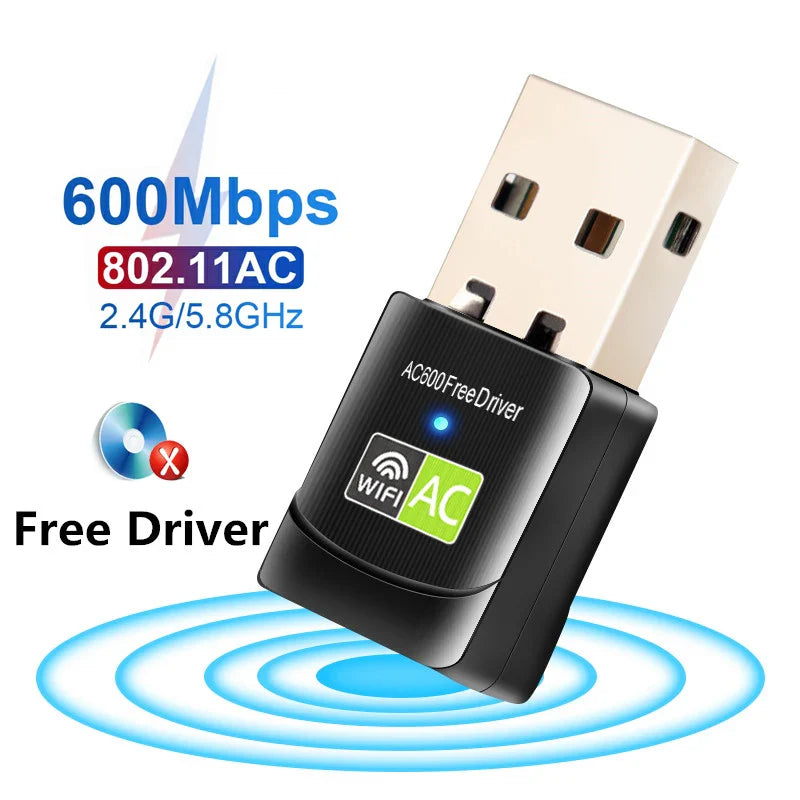 Free Driver USB Wifi Adapter 600Mbps Wi fi Adapter 5ghz Antenna USB Ethernet PC Wi-Fi Adapter Lan Wifi Dongle AC Wifi Receiver