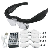 Magnifying Glasses Reading  Watchmaker Repair Wearing Magnifier 1.5X 2.5X 3.5X 5.0X Usb Rechargeable with Led Light