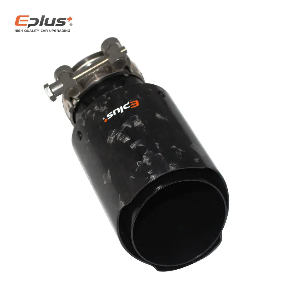 EPLUS Car Glossy Scattered Pattern Carbon Fiber Muffler Tip Exhaust System Pipe Mufflers Nozzle Universal Straight Stainless