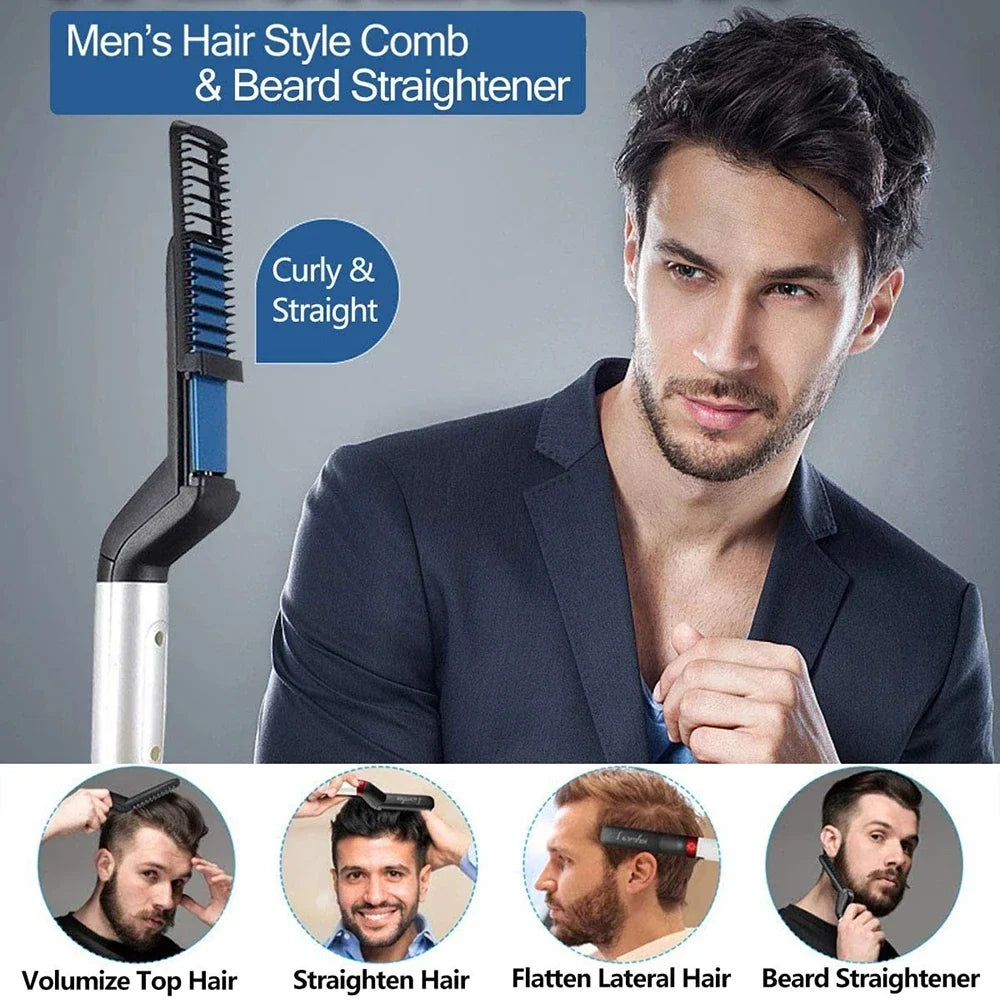 Electric Hair Comb Brush Beard Straightener Multifunctional Quick Men's Hair Straightening Iron Heated Hair Comb Show Cap Styler