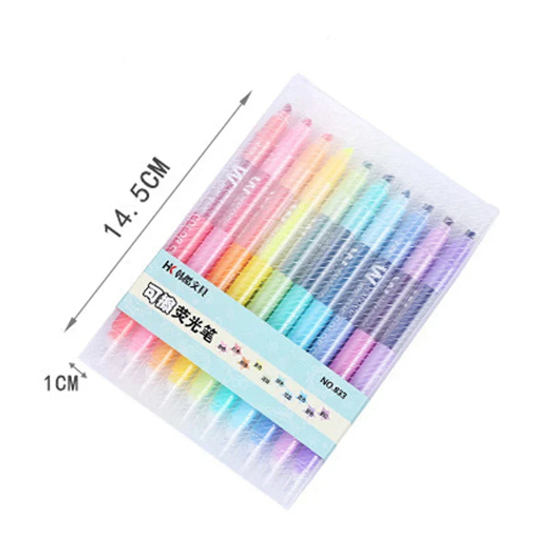 10Pcs/set Double Head Erasable Highlighter Pen Markers Chisel Tip Marker Fluorescent School Writing Highlighters Color Cute