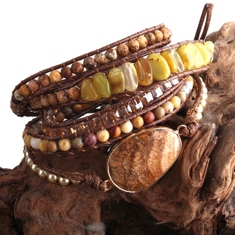 RH Fashion Handma Bohemian Jewelry Boho Bracelet Mixed Natural Stones Charm 5 Strands Wrap Bracelets Gift DropShipping