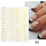 3D Silver Frame Nail Sticker Silver Bronzing Stripe Lines Sliders For Nails Tribal Pattern Decals Marble Blooming Nail Tattoos