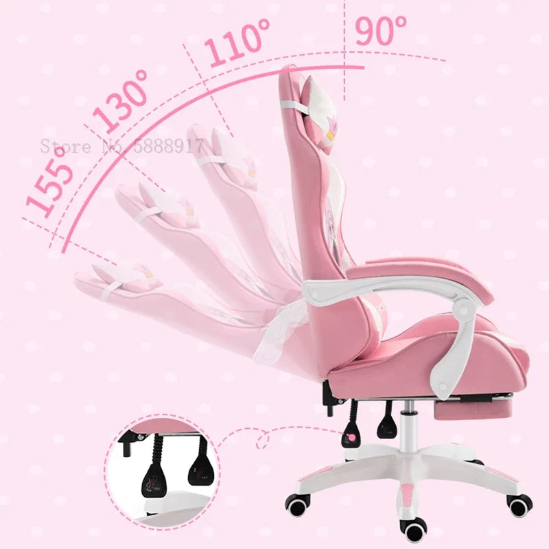 WCG Cute Girl Pink Computer Chair Home Office Furniture Sofa Chair Cartoon Anime Bedroom Lift Rotary Reclining Game Chair