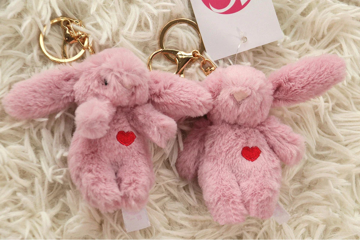 Cute cartoon plush Rabbit Keychain Love Pompom Trinket Baby Plush Toy Girl Bag Car Keychain Mobile Phone Pendant Jewelry Gift