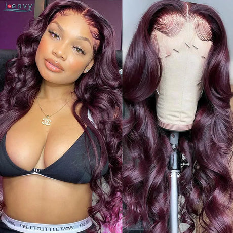 13x6 99J Burgundy Lace Front Wig Body Wave Colored Transparent Lace Wig Peruvian 13x4 Lace Frontal Wig Human Hair Wigs Red Wigs