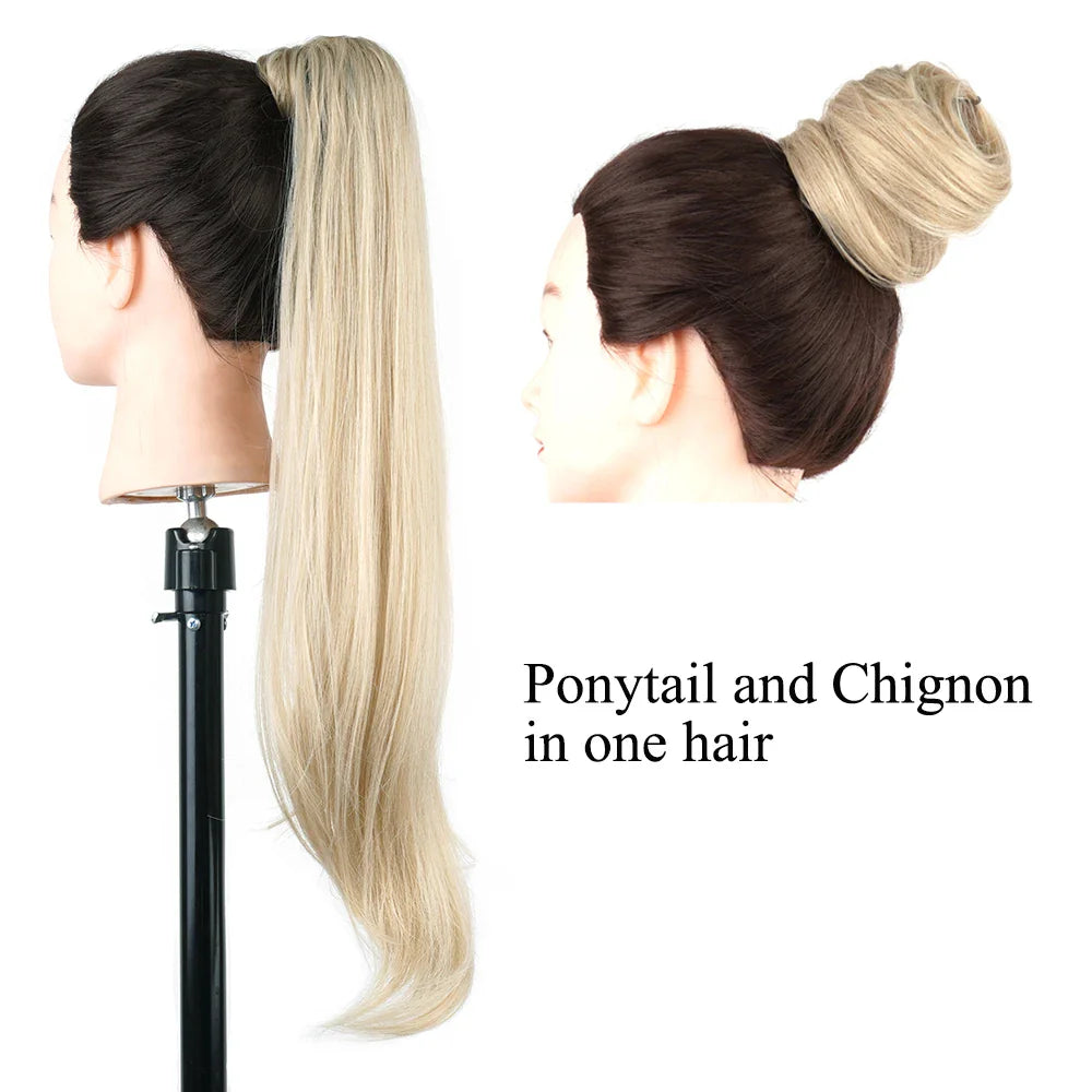 Soowee Long Synthetic Hair Extension Blonde Wrap Pony Tail Flexible Hair Ponytails Hairpieces