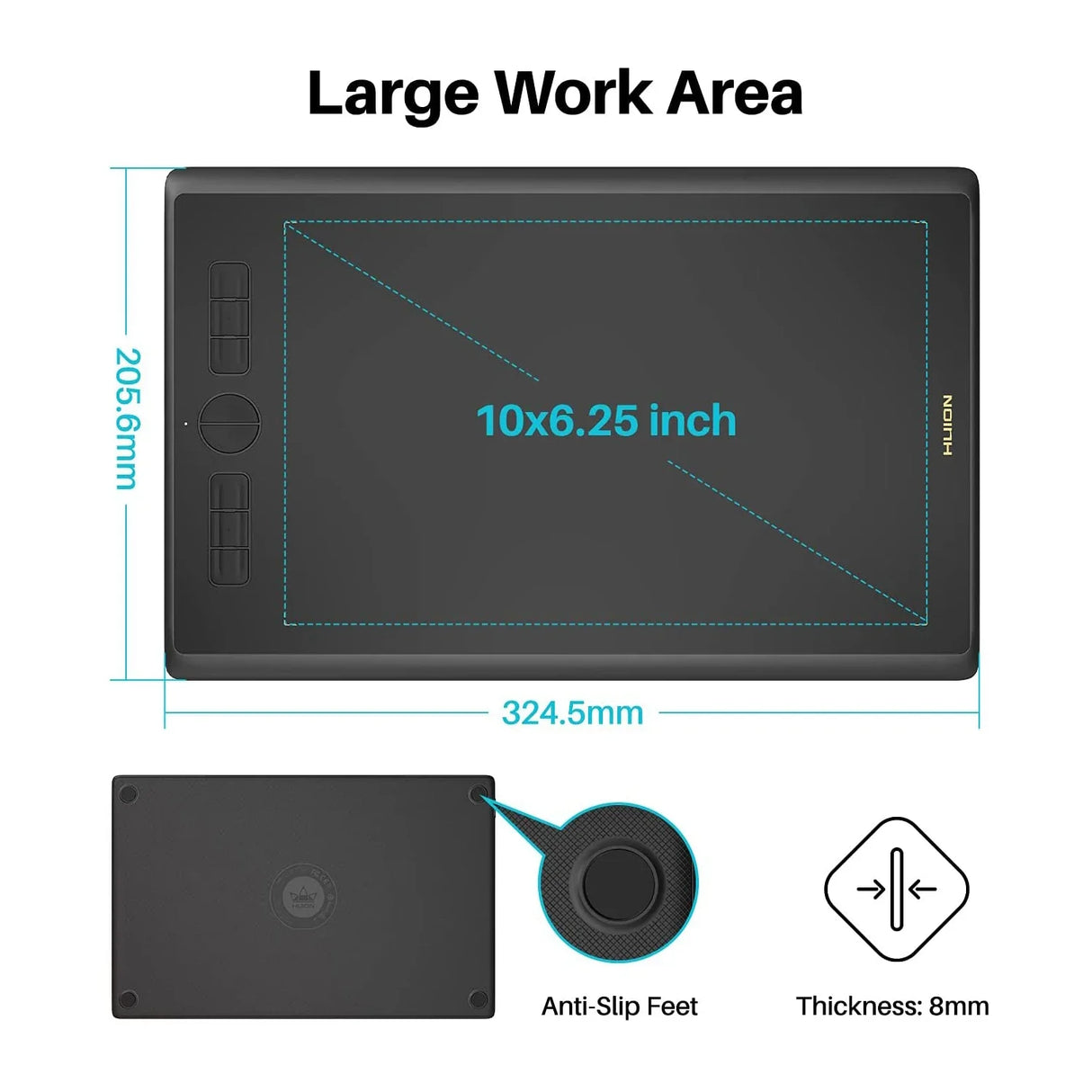 HUION H610X Graphics Tablet 10x6.25 Inch Digital Tablets Pen Tablets Compatible with Mac Windows PC Linux(Ubuntu) Android Phone