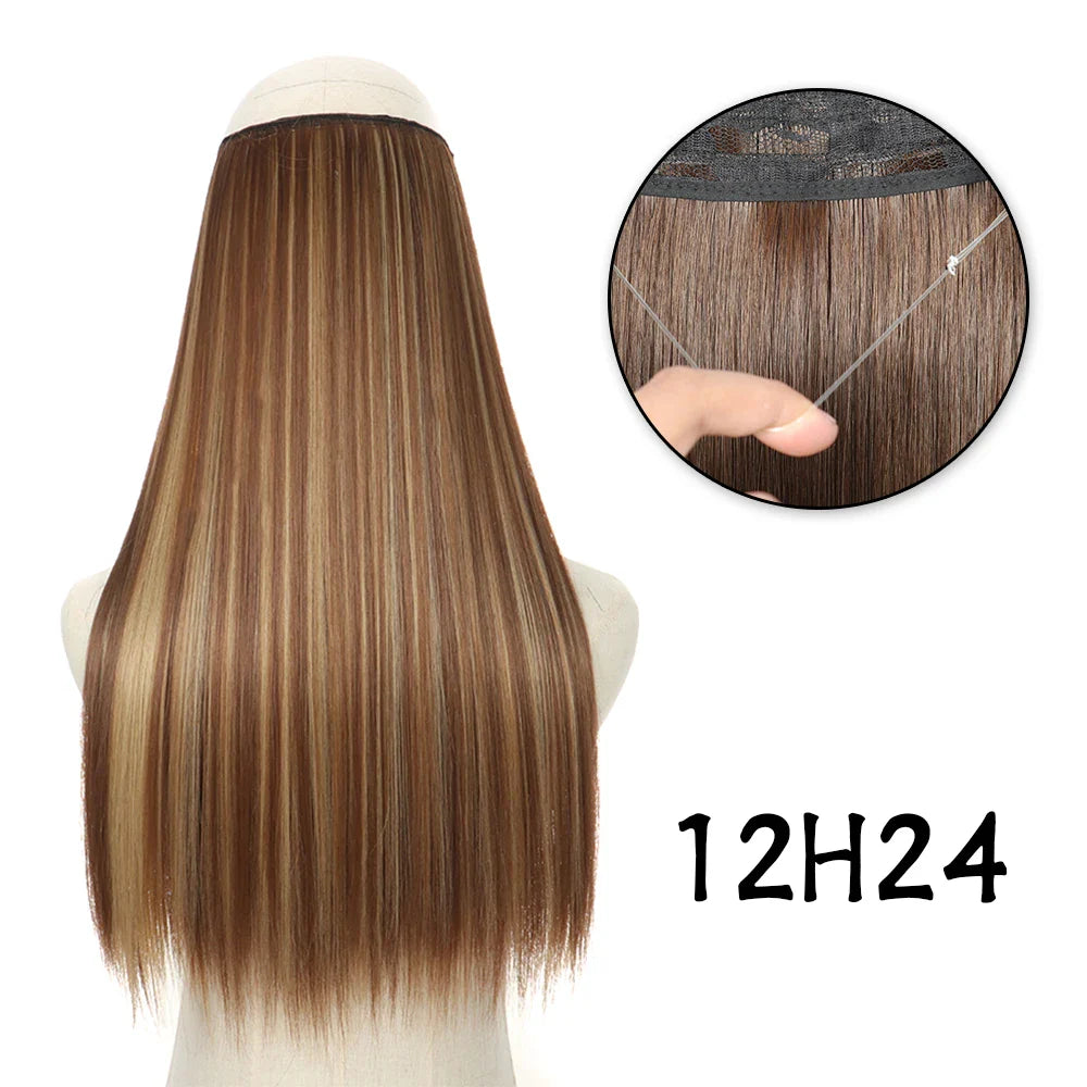 Hair Extensions No Clips Synthetic Fake Hair Ombre Pink Blonde Brown Black Natural Wavy Curly False Hair Piece For Woman