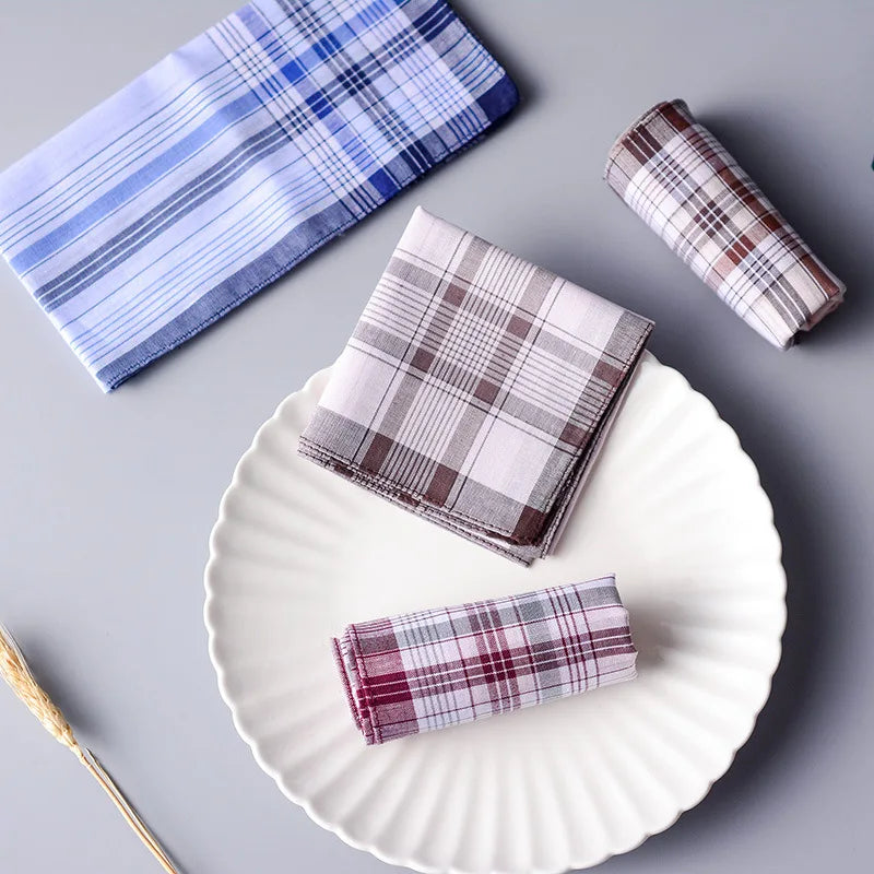 10Pcs Square Plaid Stripe Pocket for Wedding Party Restaurant Women's Handkerchief Hand Towel Cotton Handkerchiefs for Men