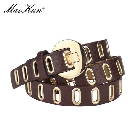 Maikun New Grunge Women Belt Adjustable Hole Grunge Punk  Belts for Women Alloy Pin Buckle PU Leather Belt 