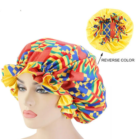 Women's Satin African Pattern Sleeping Hat Elastic Band Night Sleep Cap Hair Care Bonnet Nightcap for Women Cap Bonnet