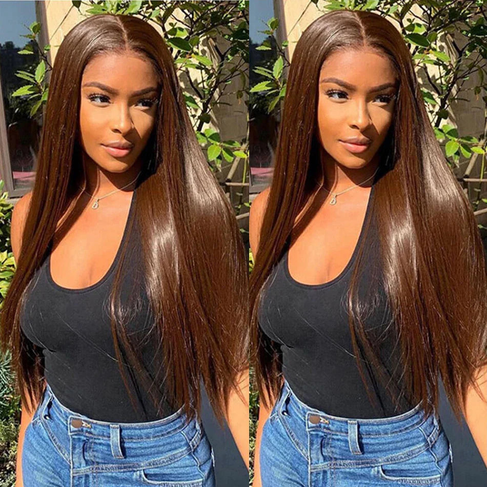 Chocolate Brown Colored 13x4 HD Lace Front Human Hair Wigs Raw Indian Straight Human Hair Wigs HD Transparent Lace Frontal Wigs