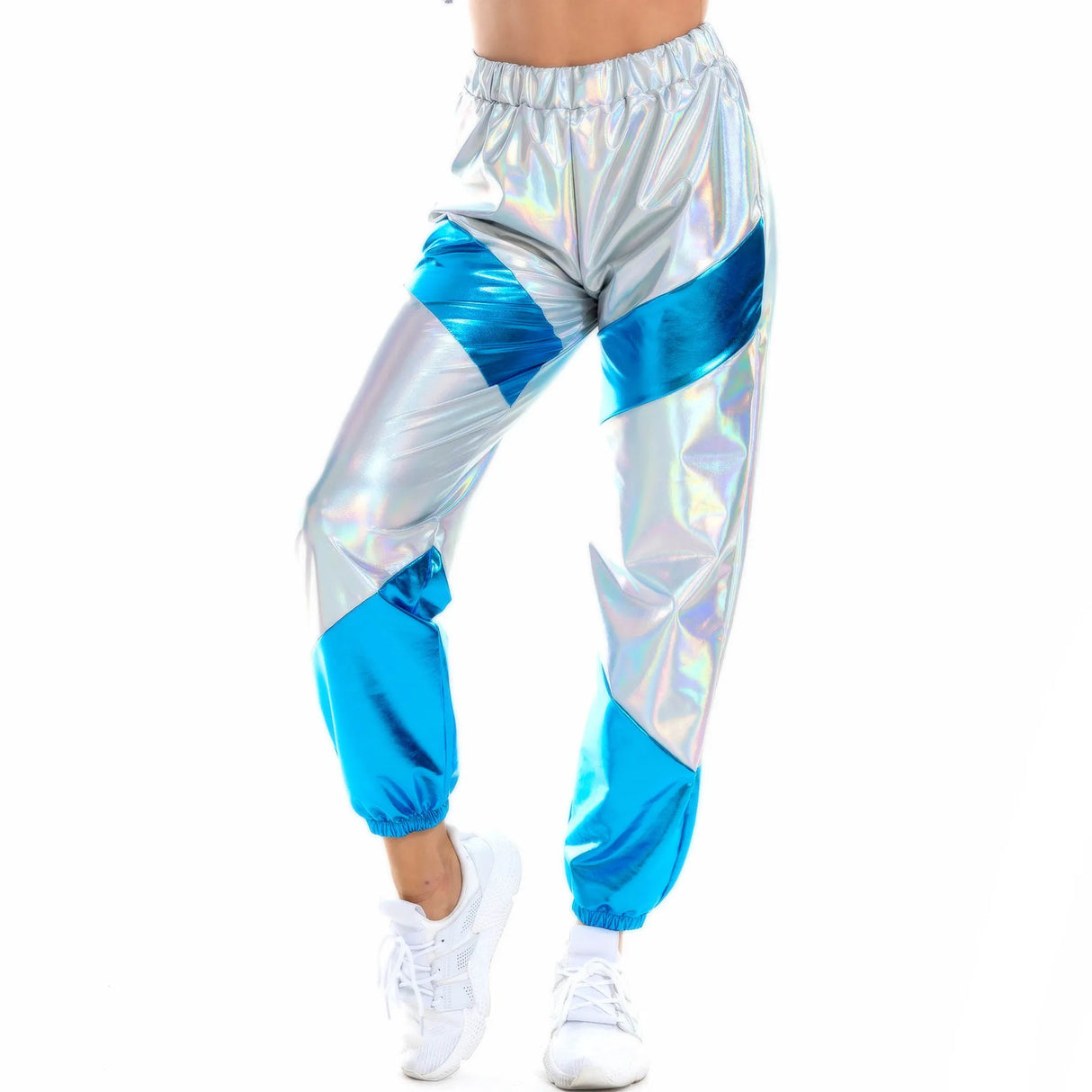 Women Shiny Metallic Joggers Pants Hip Hop Trouser Holographic Clothes Rave Festival Disco Pole Street Wear Dance Wear Sweatpant