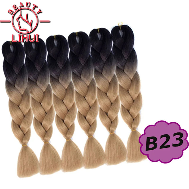 Synthetic Ombre Hair Jumbo Crochet Braiding Hair For Women Blonde Golden Green Brown Colorful Hair 6packs 24Inch 100G Wholesale