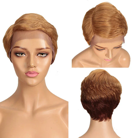 Trueme Short Pixie Cut Lace Wig Colored Brazilian Lace Front Human Hair Wigs Ombre Blonde Brown Part Lace Human Wigs For Women