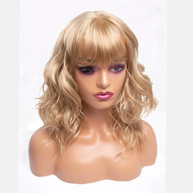 Amir Brown Wigs Synthetic Natural Wavy Wigs for Women Shoulder Length Hair Ombre Blond Bob wigs Pink Blue Curly Wigs Cosplay