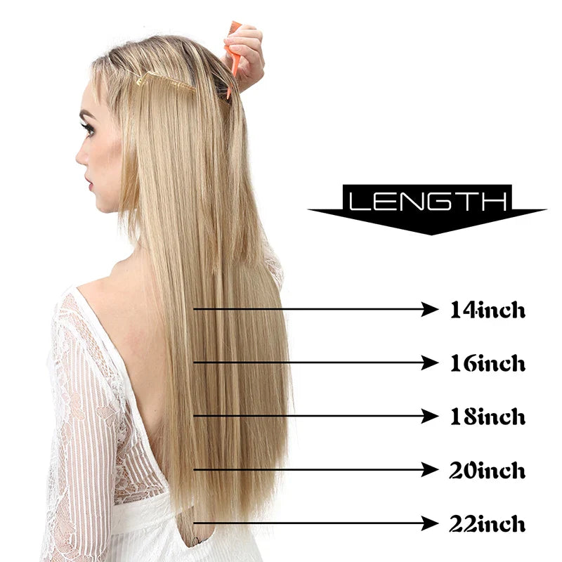 Synthetic Hair Extension No Clip Natural Hair Piece Ombre Fake False One Piece Straight Hairpiece Blonde For Women