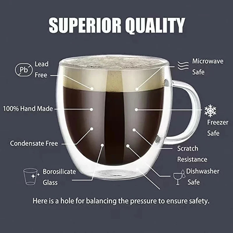 Transparent Glass Cup Milk Whiskey Tea Beer Double Creative Heat Resistant Espresso Coffee Cup Cocktail Vodka Wine Mug Drinkware