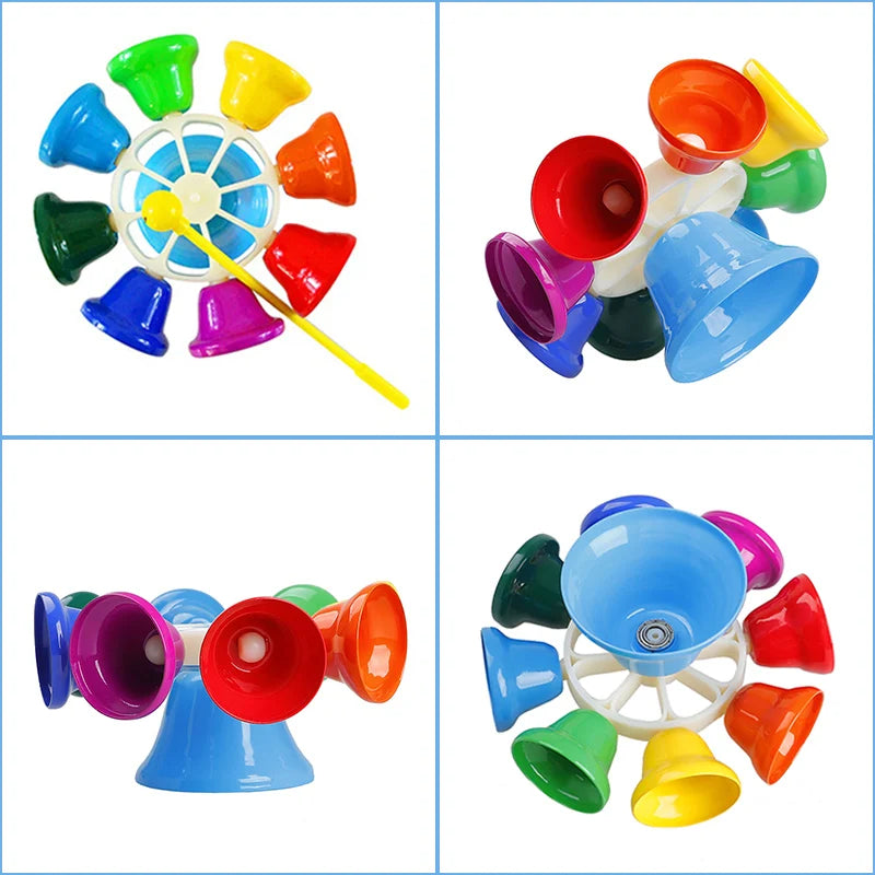 8-Note Hand Bell Children Music Toy Rainbow Percussion Instrument Set 8-Tone Bell Rotating Rattle Beginner Educational Toy Gift