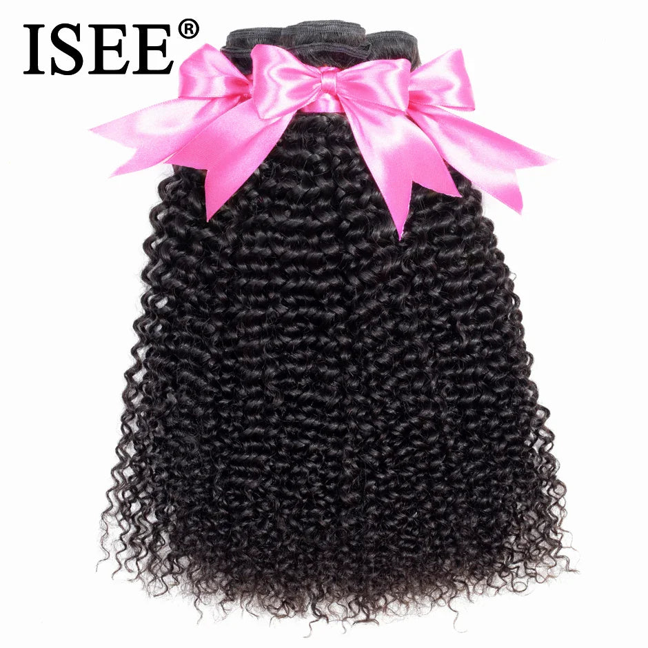 ISEE HAIR Mongolian Kinky Curly Hair Bundles 100% Human Hair Extensions Nature Color Buy 1/3/4 Bundles Thick Kinky Curly Bundles