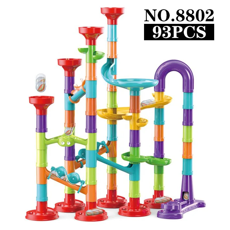 DIY Construction Marble Run Race Track Building Blocks Kids 3D Maze Ball Roll Toys Children Christmas Gift 45/93/113/142pcs Set